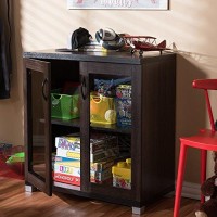 Baxton Studio Wholesale Interiors Zentra Sideboard Storage Cabinet With Glass Doors, Dark Brown