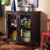 Baxton Studio Wholesale Interiors Zentra Sideboard Storage Cabinet With Glass Doors, Dark Brown