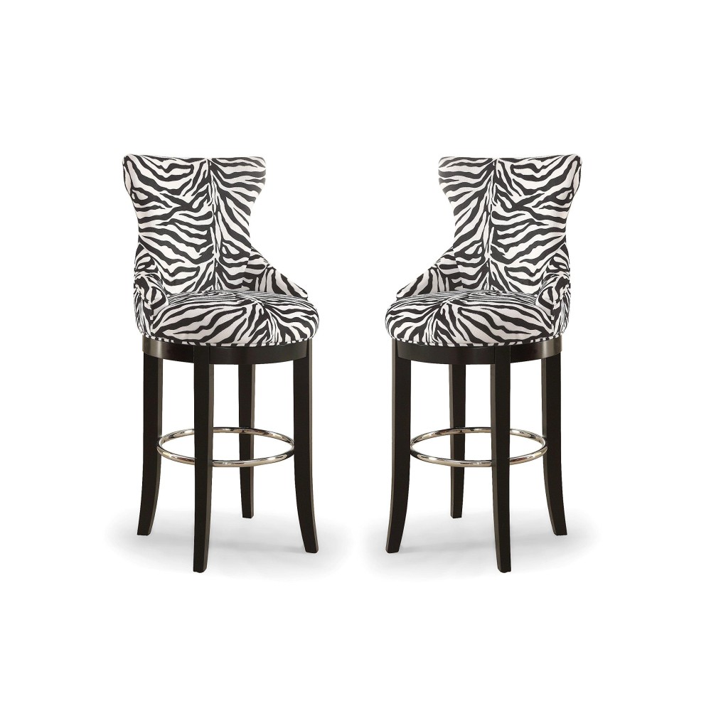 Baxton Studio Wholesale Interiors Peace Zebra-Print Patterned Fabric Upholstered Bar Stool With Metal Footrest, Whitedark Brown, 2204 X 2223 X 4563 (Ws-2075-Beige)