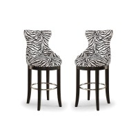 Baxton Studio Wholesale Interiors Peace Zebra-Print Patterned Fabric Upholstered Bar Stool With Metal Footrest, Whitedark Brown, 2204 X 2223 X 4563 (Ws-2075-Beige)