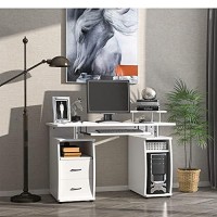 Homcom Multi-Function Computer Desk Home Office Workstation With Sliding Keyboard Tray, Elevated Shelf, Drawers And Cpu Stand, White