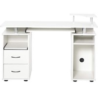 Homcom Multi-Function Computer Desk Home Office Workstation With Sliding Keyboard Tray, Elevated Shelf, Drawers And Cpu Stand, White