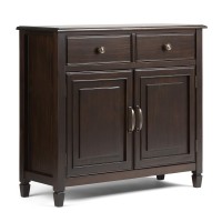 Simplihome Connaught Solid Wood 40 Inch Wide Transitional Entryway Storage Cabinet In Dark Chestnut Brown, With 2 Drawers, 2 Doors, Adjustable Shelves