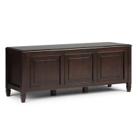 Simplihome Connaught Solid Wood 51 Inch Wide Storage Bench Trunk With Safty Hinge, Multifunctional Traditional In Dark Chestnut Brown