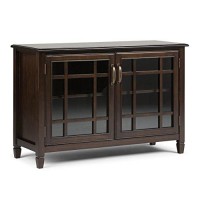 Simplihome Connaught Solid Wood 46 Inch Wide Traditional Tall Storage Cabinet In Dark Chestnut Brown, For The Living Room, Entryway And Family Room