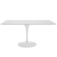 Modway Lippa 60 Mid-Century Modern Dining Table With Rectangle Top And Pedestal Base In White