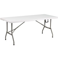 Flash Furniture Elon 6-Foot Bi-Fold Granite White Plastic Banquet And Event Folding Table With Carrying Handle