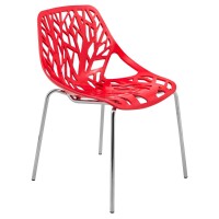 Leisuremod Forest Modern Dining Side Chair With Chrome Legs (Red)