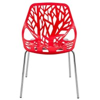 Leisuremod Forest Modern Dining Side Chair With Chrome Legs (Red)