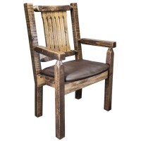 Montana Woodworks Homestead Collection Captains Chair, Stain & Clear Lacquer Finish With Upholstered Seat, Saddle Pattern