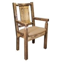 Montana Woodworks Homestead Collection Captains Chair, Stain & Clear Lacquer Finish With Upholstered Seat, Buckskin Pattern