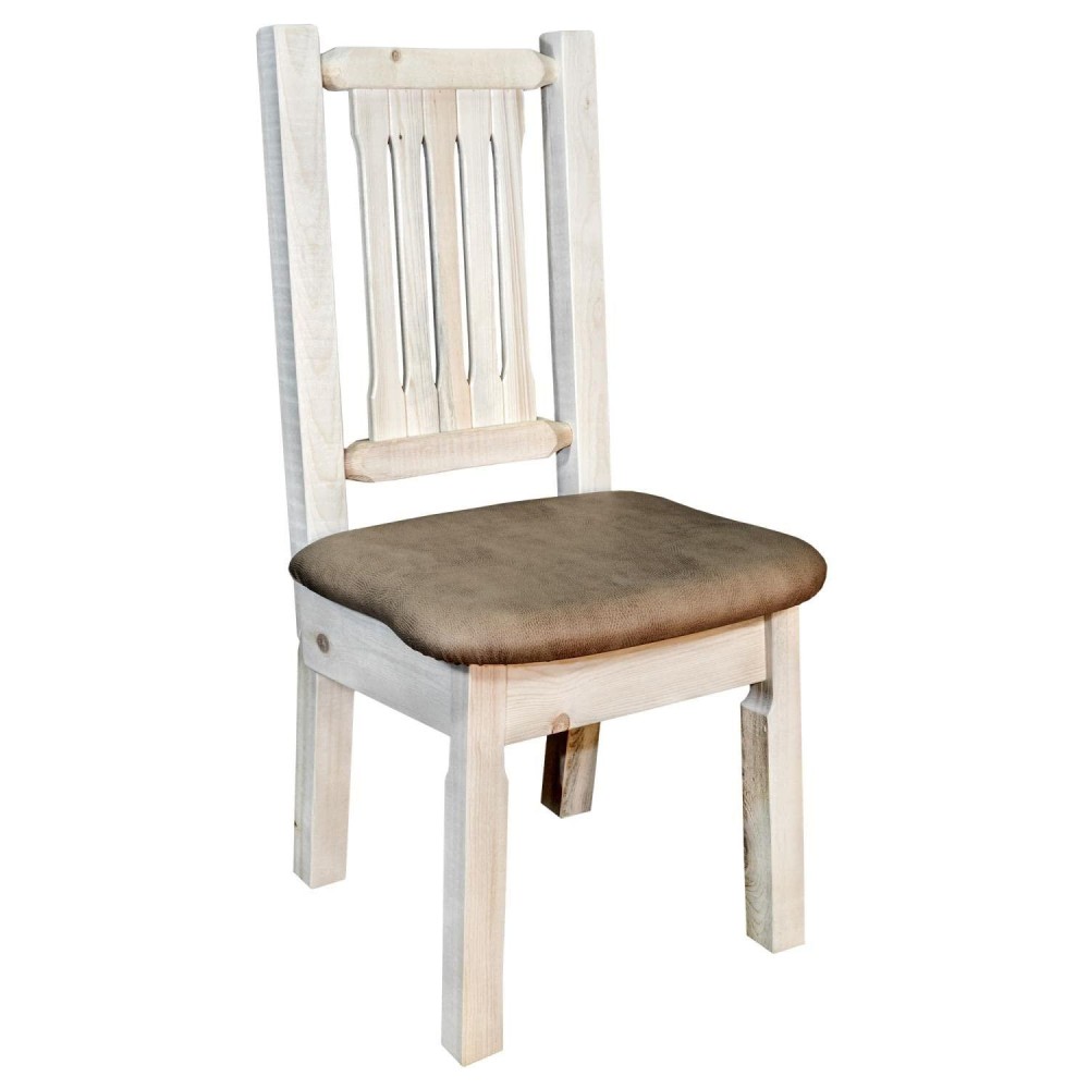 Montana Woodworks Homestead Collection Dining Side Chair, Clear Lacquer Finish With Upholstered Seat, Buckskin Pattern