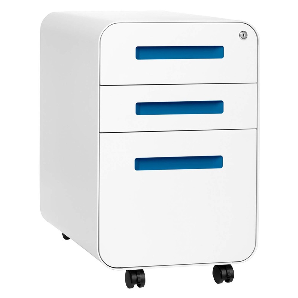 Laura Davidson Furniture Stockpile 3-Drawer File Cabinet For Home Office Commercial-Grade One Size, White/Light Blue