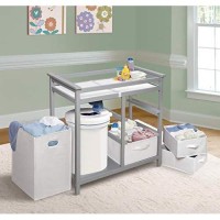 Badger Basket Modern Baby Changing Table With Laundry Hamper, 3 Storage Drawers, And Pad - Gray