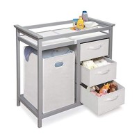Badger Basket Modern Baby Changing Table With Laundry Hamper, 3 Storage Drawers, And Pad - Gray