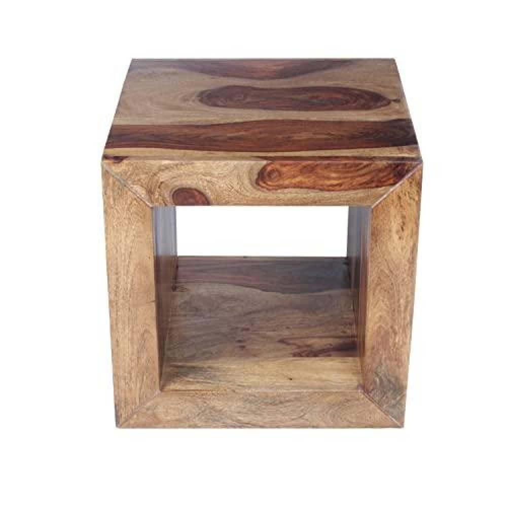 The Urban Port Cube Shape Rosewood Side Table With Cutout Bottom, Brown