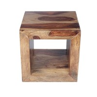 The Urban Port Cube Shape Rosewood Side Table With Cutout Bottom, Brown