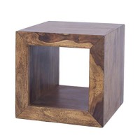 The Urban Port Cube Shape Rosewood Side Table With Cutout Bottom, Brown