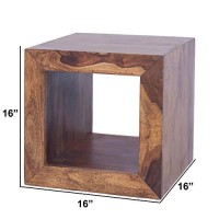 The Urban Port Cube Shape Rosewood Side Table With Cutout Bottom, Brown