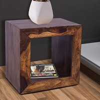 The Urban Port Cube Shape Rosewood Side Table With Cutout Bottom, Brown