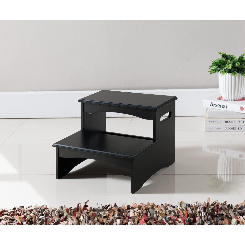Kings Brand Furniture - Courtney Black Finish Wood Bedroom Step Stool