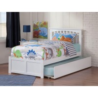 Atlantic Furniture Mission Twin Platform Bed With Flat Panel Foot Board And Twin Size Urban Trundle Bed In White