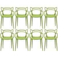 2Xhome - Set Of 8 Green Dining Room Chairs - Modern Contemporary Designer Designed Popular Home Office Work Indoor Outdoor Armchair Living Family Room Kitchen Bed Bedroom Porch Patio Balcony