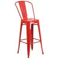 Flash Furniture Commercial Grade 30 High Red Metal Indoor-Outdoor Barstool With Removable Back