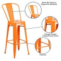 Flash Furniture Commercial Grade 30 High Orange Metal Indoor-Outdoor Barstool With Removable Back