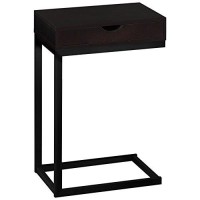 Monarch Specialties C Accent Table With Drawer-Black Metal Base, Cappuccino