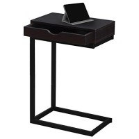 Monarch Specialties C Accent Table With Drawer-Black Metal Base, Cappuccino