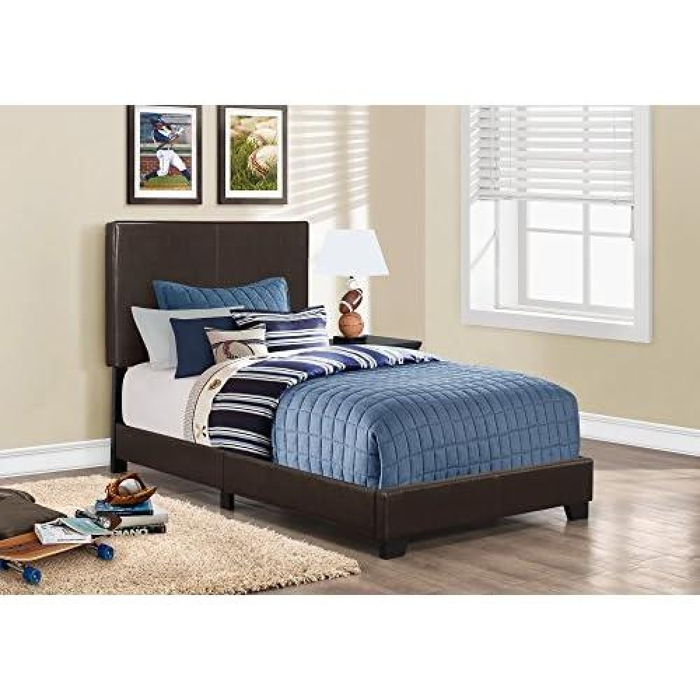 Monarch Specialties , Bed, Leather-Look, Dark Brown, Twin