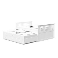 Stork Craft Marco Island Full Captains Bed Ful Twin Sized With Trundle, Bunk Bed Alternative, Great For Sleepovers, Underbed Storage/Organization, White, 78.1 X 59.5 X 35.5