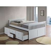 Stork Craft Marco Island Full Captains Bed Ful Twin Sized With Trundle, Bunk Bed Alternative, Great For Sleepovers, Underbed Storage/Organization, White, 78.1 X 59.5 X 35.5