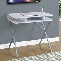 Monarch Specialties I 7100 Computer Desk, Home Office, Laptop, Storage Shelves, 31 L, Work, Metal, Laminate, White, Grey, Contemporary, Modern