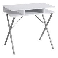Monarch Specialties I 7100 Computer Desk, Home Office, Laptop, Storage Shelves, 31 L, Work, Metal, Laminate, White, Grey, Contemporary, Modern