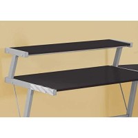 Monarch Specialties L-Shaped Corner Desk With Shelf For Home & Office, 48 L, Cappuccino-Silver Metal Legs,