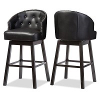 Baxton Studio Avril Modern And Contemporary Black Faux Leather Tufted Swivel Barstool With Nail Heads Trim