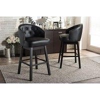 Baxton Studio Avril Modern And Contemporary Black Faux Leather Tufted Swivel Barstool With Nail Heads Trim