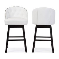 Baxton Studio Avril Modern And Contemporary White Faux Leather Tufted Swivel Barstool With Nail Heads Trim