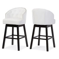 Baxton Studio Avril Modern And Contemporary White Faux Leather Tufted Swivel Barstool With Nail Heads Trim