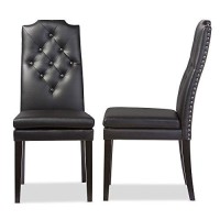Baxton Studio Dylin Dining Chair And Dining Chair Black Faux Leather Button-Tufted Nail Heads Trim Dining Chair