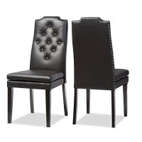 Baxton Studio Dylin Dining Chair And Dining Chair Black Faux Leather Button-Tufted Nail Heads Trim Dining Chair