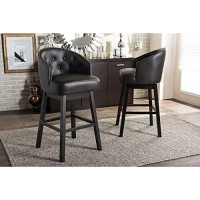 Baxton Studio Avril Modern And Contemporary Brown Faux Leather Tufted Swivel Barstool With Nail Heads Trim
