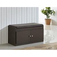 Baxton Studio Margaret Modern & Contemporary Wood 2-Door Shoe Cabinet With Faux Leather Seating Bench, Dark Brown