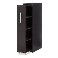 Baxton Studio Lindo Wood Bookcase With One Pulled Out Door Shelving Cabinet, Dark Brown