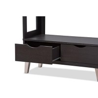 Baxton Studio Kalien Modern & Contemporary Wood Bookcase With Display Shelves & Two Drawers, Dark Brown