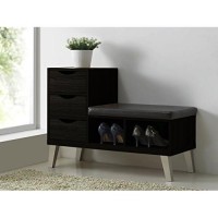 Baxton Studio Arielle Modern Contemporary Wood 3 Drawer Shoe Storage Padded Leatherette Seating Bench With Two Open Shelves, Dark Brown