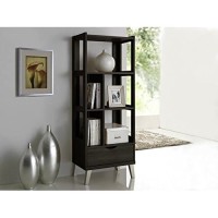 Baxton Studio Kalien Modern & Contemporary Wood Leaning Bookcase With Display Shelves & One Drawer, Dark Brown