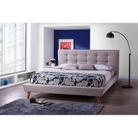 Baxton Studio Jonesy Scandinavian Style Mid Century Linen Fabric Upholstered Platform Bed, King, Beige